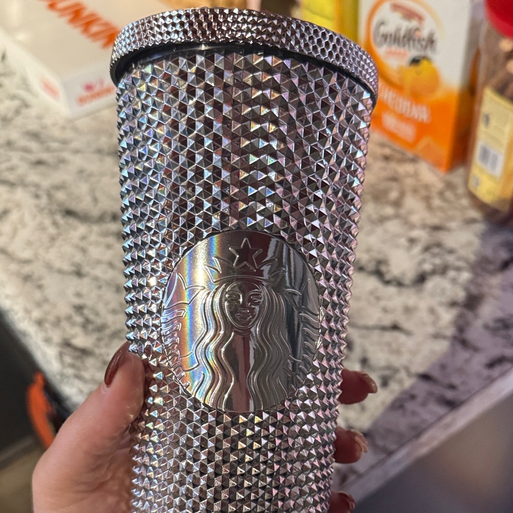 Starbucks Metallic Silver Tumbler with Studded Design